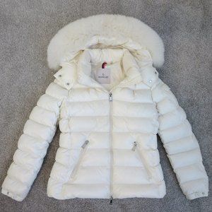 Moncler Badyfur Quilted Padded Down Blue Fox Fur Puffer Jacket Coat Sz 1